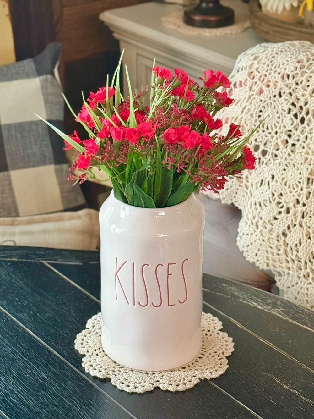 Rae Dunn Kisses Vase with Flowers